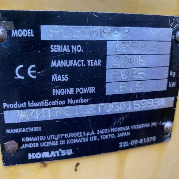 Komatsu PC20MR-2 (2005) – Mini Pelle 2T – 2 280 h – Compacte et Fiable – Image 9